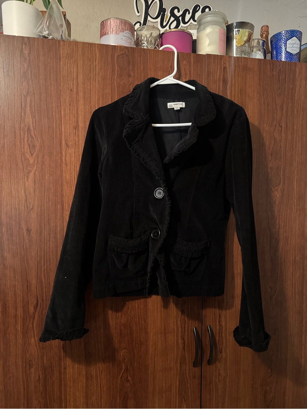 Ann Taylor Black Ruffle-Trim Corduroy Blazer